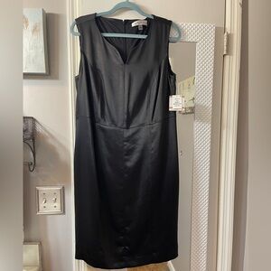 Kasper Black Sheath Midi Dress V-Neck Sleeveless
